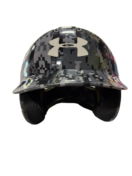 Vist Large View of Product Image Which is Used Under Armour UA BASEBALL HELMET BLACK/GRAY CAMO Batting Helmet No Mask Black And Grey MD