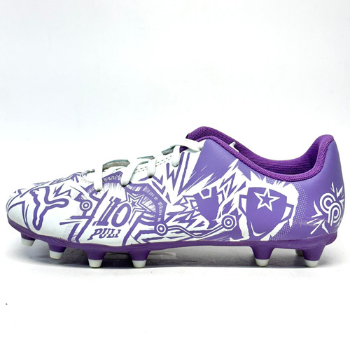 Vist Large View of Product Image Which is Used Puma TACTO II PULISIC Soccer Cleats White And Purple Junior 03.5