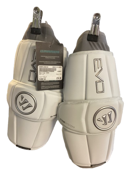 Vist Large View of Product Image Which is Used Warrior EVO Lacrosse Arm Pads/Guards White LG