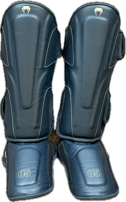 Vist Large View of Product Image Which is Used Venum Martial Arts Shin Pads Navy Blue MD