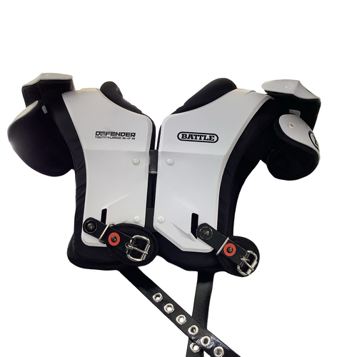 Vist Large View of Product Image Which is Used Battle Sports DEFENDER FB Shoulder Pads White XL