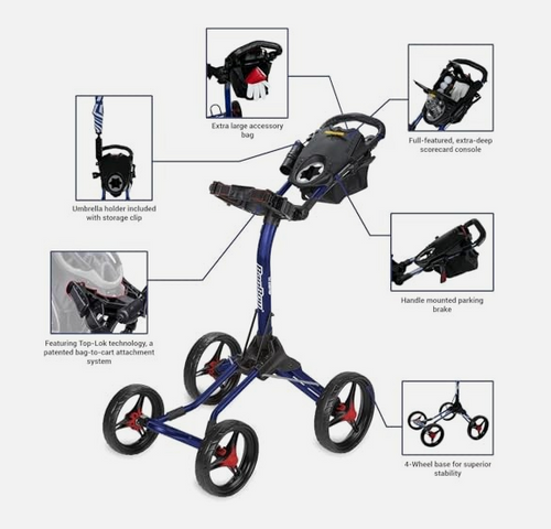 Vist Large View of Product Image Which is New Bag Boy Quad XL Push Cart BK/RD