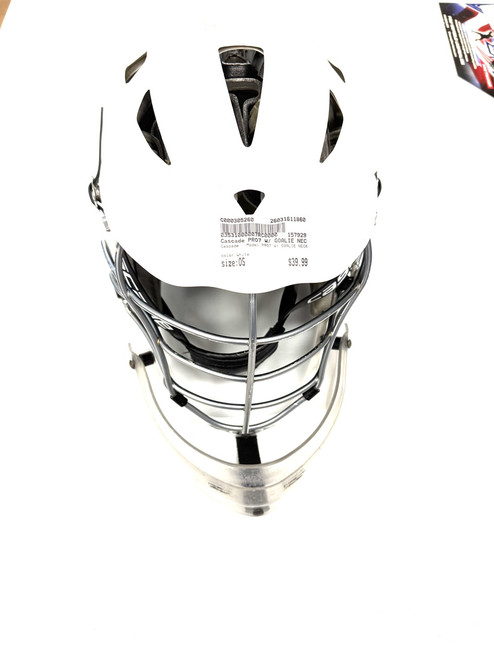 Vist Large View of Product Image Which is Used Cascade PRO7 W/ GOALIE NECK Lacrosse Helmet White One Size