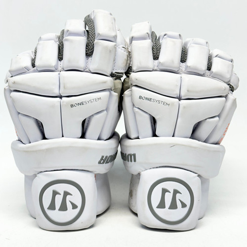 Vist Large View of Product Image Which is Used Warrior BURN Lacrosse Gloves Mens White And Grey MD