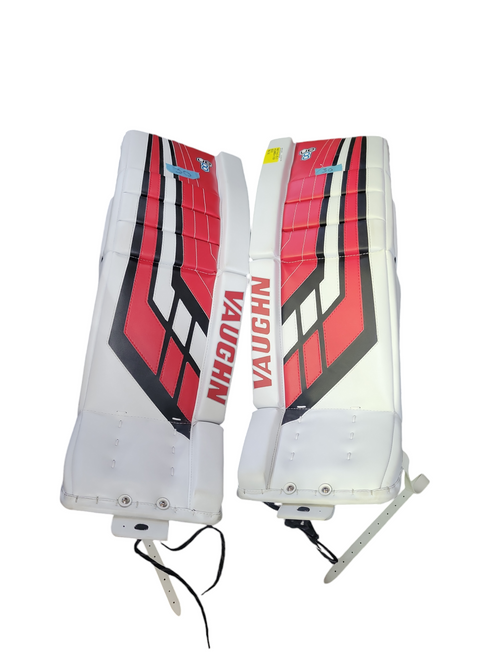 Vist Large View of Product Image Which is Used Vaughn VELOCITY VE8 Goalie Leg Pads Inter White 30" Inter SM / Junior LG