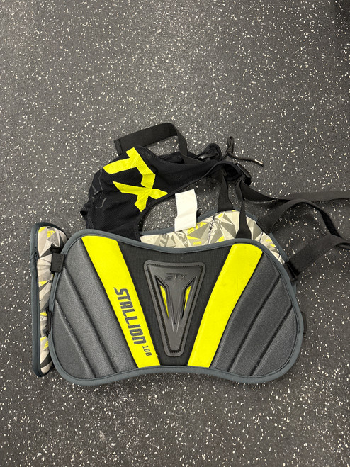 Vist Large View of Product Image Which is Used STX STALLION 100 Lacrosse Rib Pads Black LG