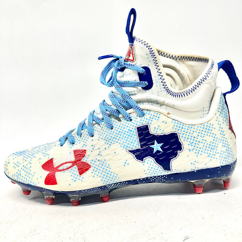 Vist Large View of Product Image Which is Used Under Armour SPOTLIGHT LUX MC 2 TX HEAT Adult FB Cleats White/Royal/Red Senior 8.5
