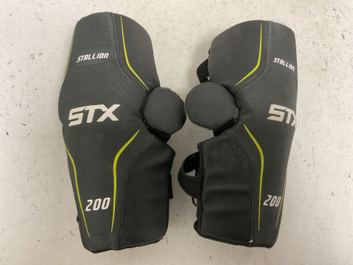 Vist Large View of Product Image Which is Used STX STALLION 200 Lacrosse Arm Pads/Guards Black And Neon Green SM