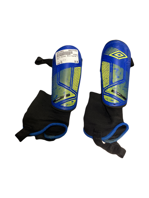 Vist Large View of Product Image Which is Used Umbro Soccer Shin Guards Youth Navy Blue XS