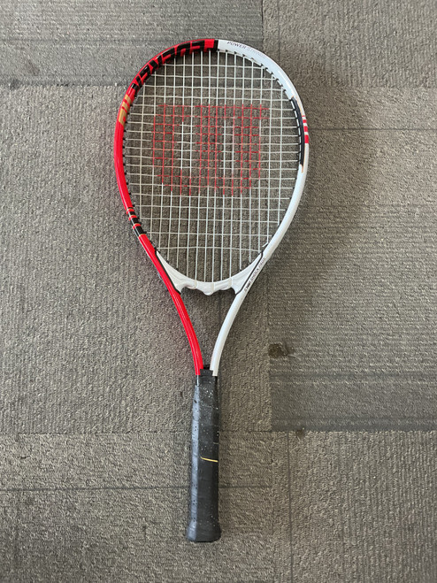 Vist Large View of Product Image Which is Used Wilson FEDERER 110 Adult Tennis Racquet Red 4 3/8"