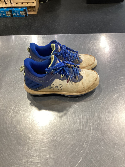 Vist Large View of Product Image Which is Used Under Armour BLUE WHT BASEBALL CLEATS BB/SB Cleats Royal Blue Junior 03.5