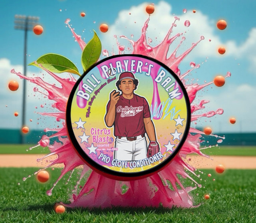 Vist Large View of Product Image Which is Ball Players Balm 2oz Citrus Blast Pro Glove Conditioner