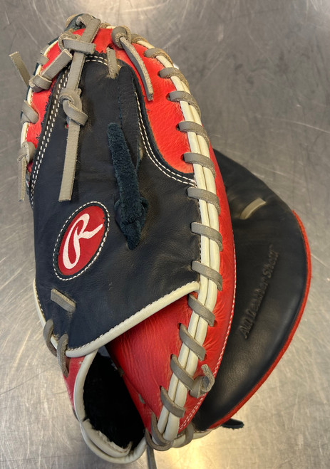 Vist Large View of Product Image Which is Used Rawlings SELECT SERIES SSJP20NS Baseball Catchers Mitt RH Throw Navy/Red/White 32 1/2"