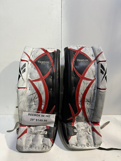 Vist Large View of Product Image Which is Used Reebok 9000 INT Goalie Leg Pads Senior White 29"