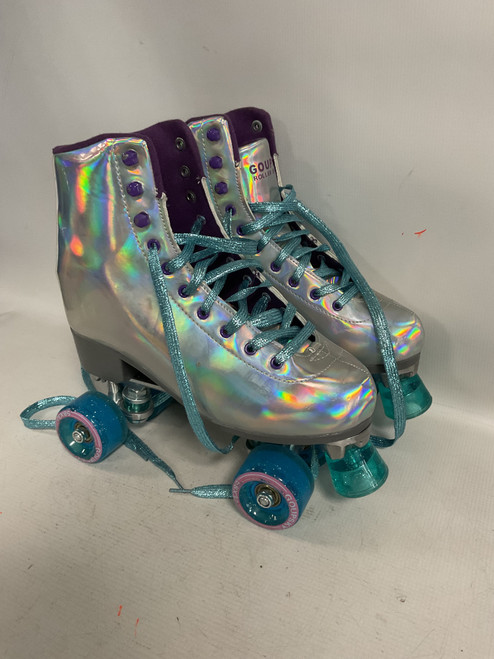 Vist Large View of Product Image Which is Used GOUPSKY CHROME GLITTER Senior Roller Quad Skates Silver Senior 10