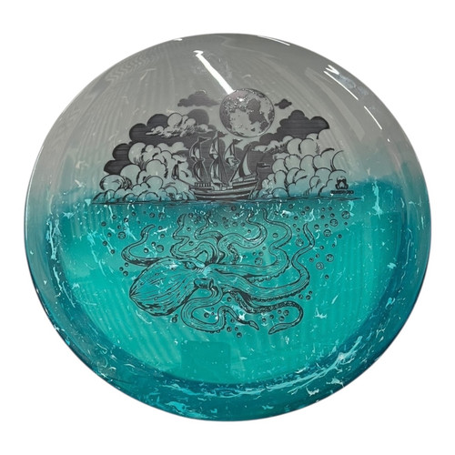 Vist Large View of Product Image Which is Used DOOMSDAY CHEM TRAIL RETINA KRAKEN Disc Golf Driver Grey 174g