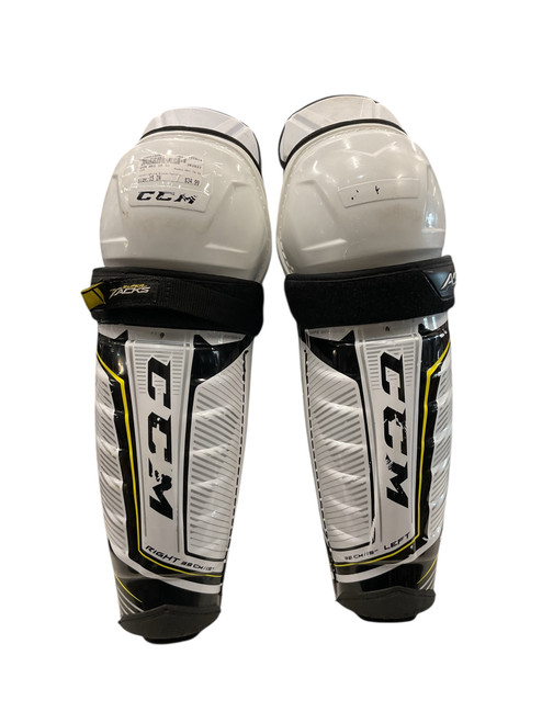 Vist Large View of Product Image Which is Used CCM AS1 15 SG Senior Shin Guards White/Black/Yellow 15"
