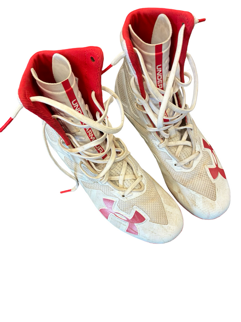 Vist Large View of Product Image Which is Used Under Armour Adult FB Cleats White Senior 7.5