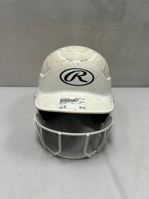 Vist Large View of Product Image Which is Used Rawlings 6 1/2 - 7 1/2 Batting Helmet w/Mask White One Size