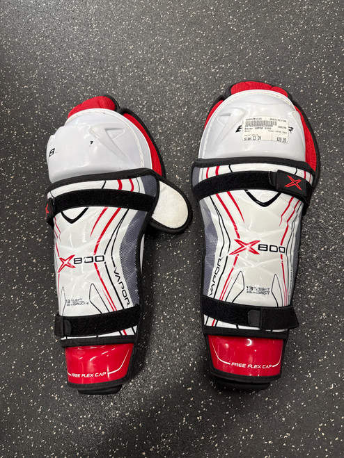 Vist Large View of Product Image Which is Used Bauer VAPOR X800 Intermediate Shin Guards White 13"