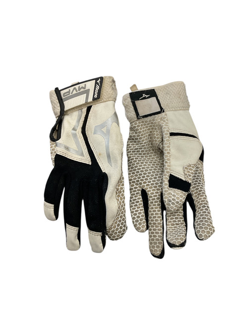 Vist Large View of Product Image Which is Used Mizuno BB/SB Batting Gloves White MD