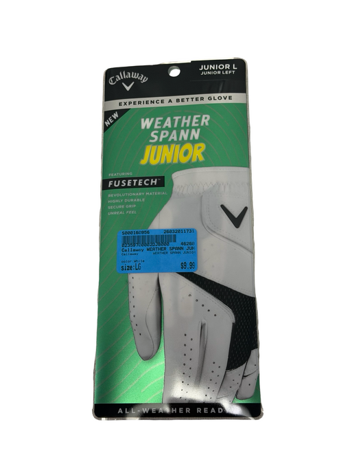 Vist Large View of Product Image Which is New Callaway WEATHER SPANN JUNIOR Jr Golf Glove White LG LH