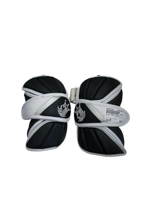 Vist Large View of Product Image Which is Used Brine KING LX MD AP Lacrosse Arm Pads/Guards Black And White MD