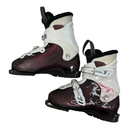 Vist Large View of Product Image Which is Used Salomon T2 Girls DH Ski Boot Maroon 215 MP - J03