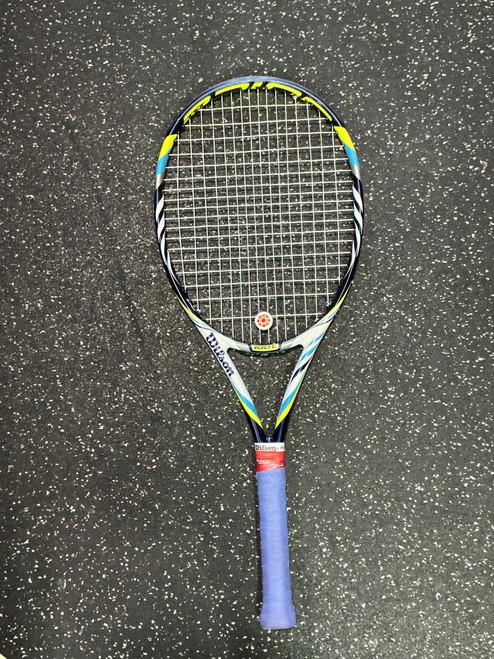 Vist Large View of Product Image Which is Used Wilson JUICE 100 Adult Tennis Racquet Royal Blue Unknown