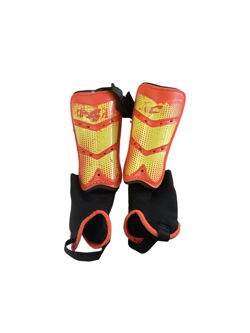 Vist Large View of Product Image Which is Used Champro Soccer Shin Guards Junior Orange And Gold XS
