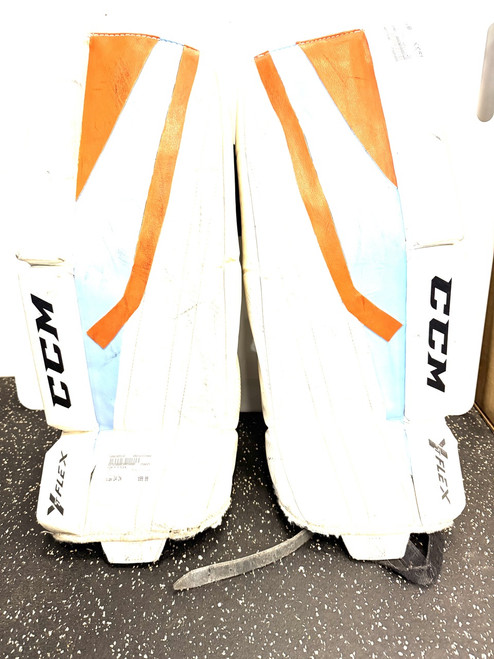 Vist Large View of Product Image Which is Used CCM Y T FLEX Goalie Leg Pads Youth White 24"