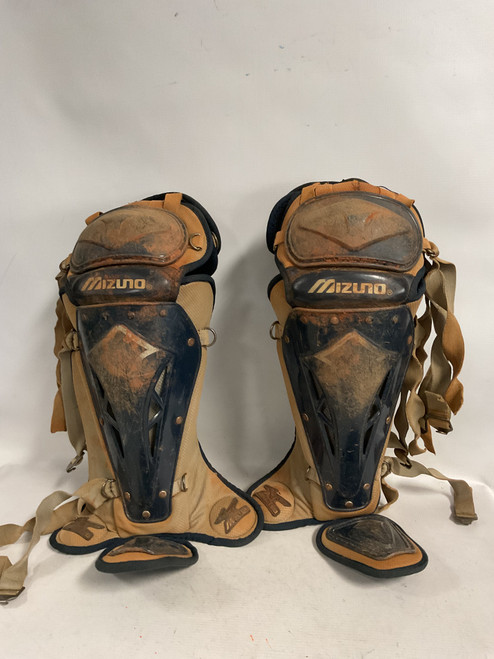 Vist Large View of Product Image Which is Used Mizuno SHINS Catchers Leg Guards Navy Blue Adult