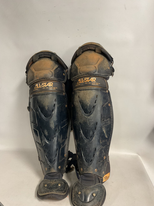 Vist Large View of Product Image Which is Used All-Star LG21WPRO Catchers Leg Guards Navy Blue Adult