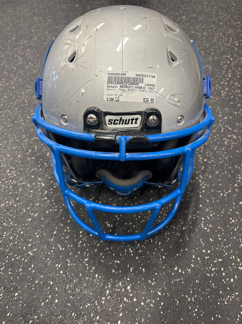 Vist Large View of Product Image Which is Used Schutt RECRUIT HYBRID YOUTH FB Helmet Silver LG