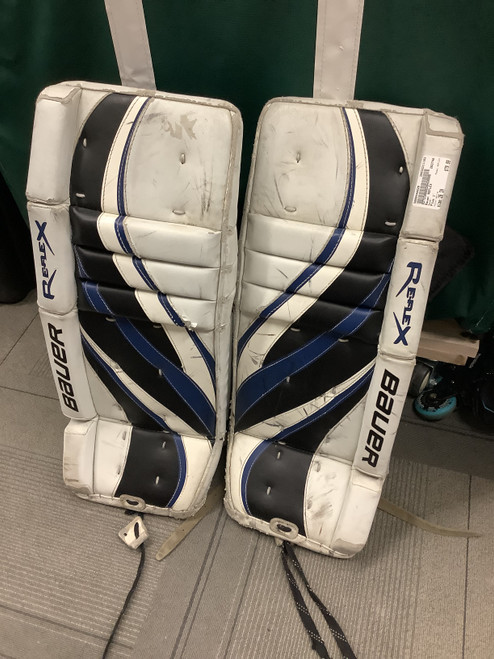 Vist Large View of Product Image Which is Used Bauer REFLEX Goalie Leg Pads Youth White 26"