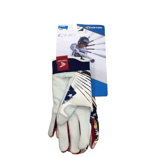 Vist Large View of Product Image Which is Used Easton BB/SB Batting Gloves White/Red/Navy LG