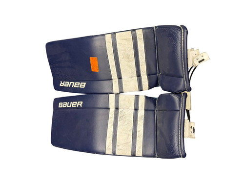 Vist Large View of Product Image Which is Used Bauer GSX Goalie Leg Pads Junior Navy Blue 28"