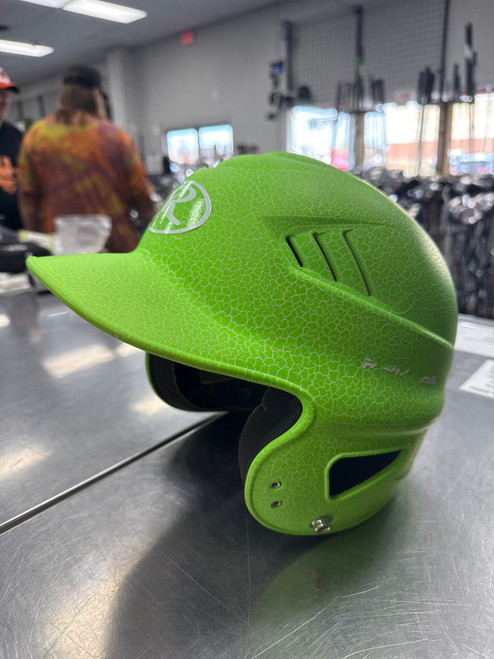 Vist Large View of Product Image Which is Used Rawlings CRACKLE Batting Helmet No Mask Green One Size