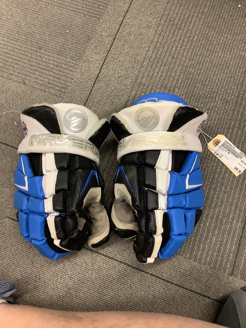 Vist Large View of Product Image Which is Used Maverik M4 Lacrosse Gloves Mens Royal Blue LG