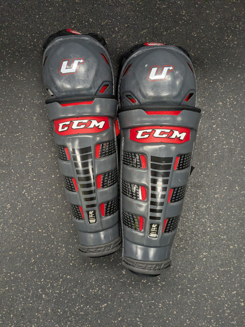 Vist Large View of Product Image Which is Used CCM U+ Senior Shin Guards Black 14"