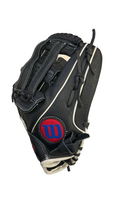 Vist Large View of Product Image Which is Wilson, A450, BB/SB, Glove, RH, Throw, Black, 12"
