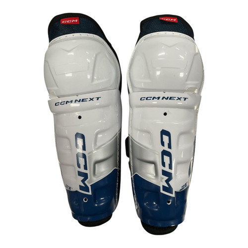 Vist Large View of Product Image Which is Used CCM NEXT SHINS Youth Shin Guards White 8"