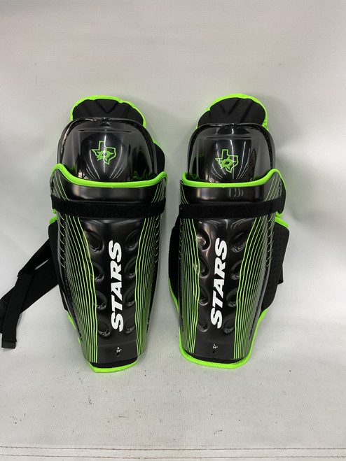 Vist Large View of Product Image Which is Used STARS SHIN PADS Senior Shin Guards Lime And Black 14"