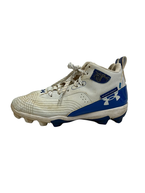 Vist Large View of Product Image Which is Used Under Armour Harper Jr 4.5 Baseball Cleats White And Royal Blue 