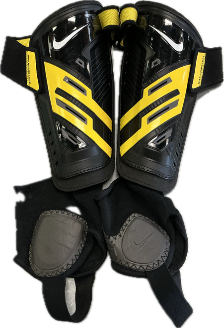 Vist Large View of Product Image Which is Used Nike Soccer Shin Guards Adult Black And Gold LG