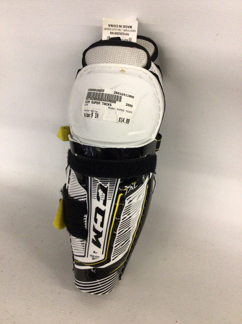 Vist Large View of Product Image Which is Used CCM SUPER TACKS Youth Shin Guards White 9"