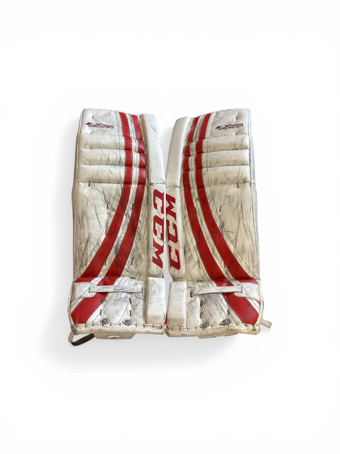 Vist Large View of Product Image Which is Used CCM LEFEVRE EXTREME FLEX 500 32+1 Goalie Leg Pads Senior Red And White 32"
