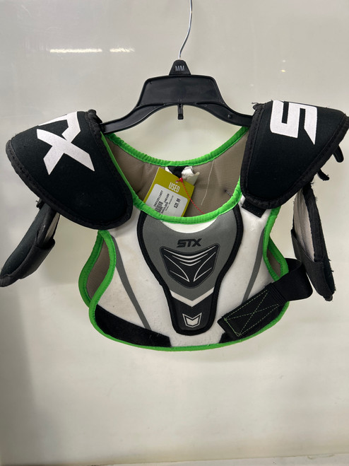Vist Large View of Product Image Which is Used STX MAVERICK Lacrosse Shoulder Pads White SM