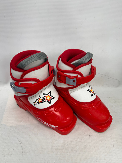 Vist Large View of Product Image Which is Used Nordica NORDY Girls DH Ski Boot Cardinal And White 150 MP - Y08