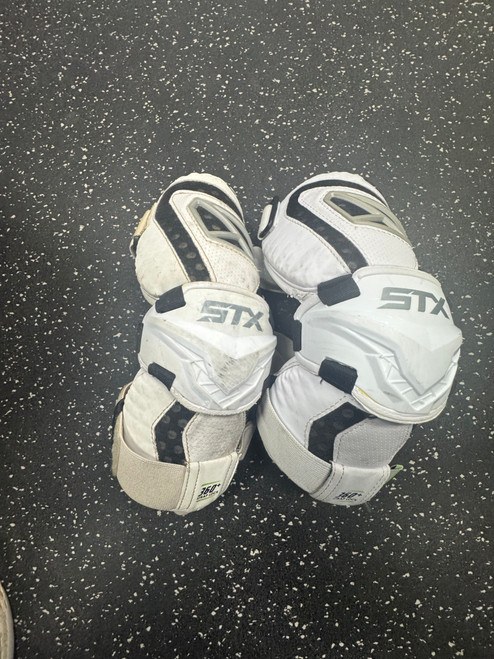 Vist Large View of Product Image Which is Used STX CELL V Lacrosse Arm Pads/Guards White SM